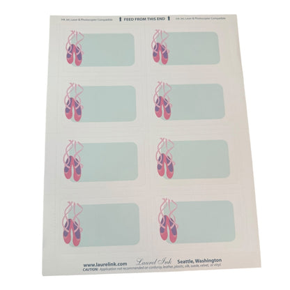 Sheet of blank cards with ballet slipper design on a white background