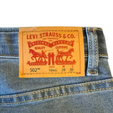 Levi Strauss & Co. label on a pair of blue jeans with a white background