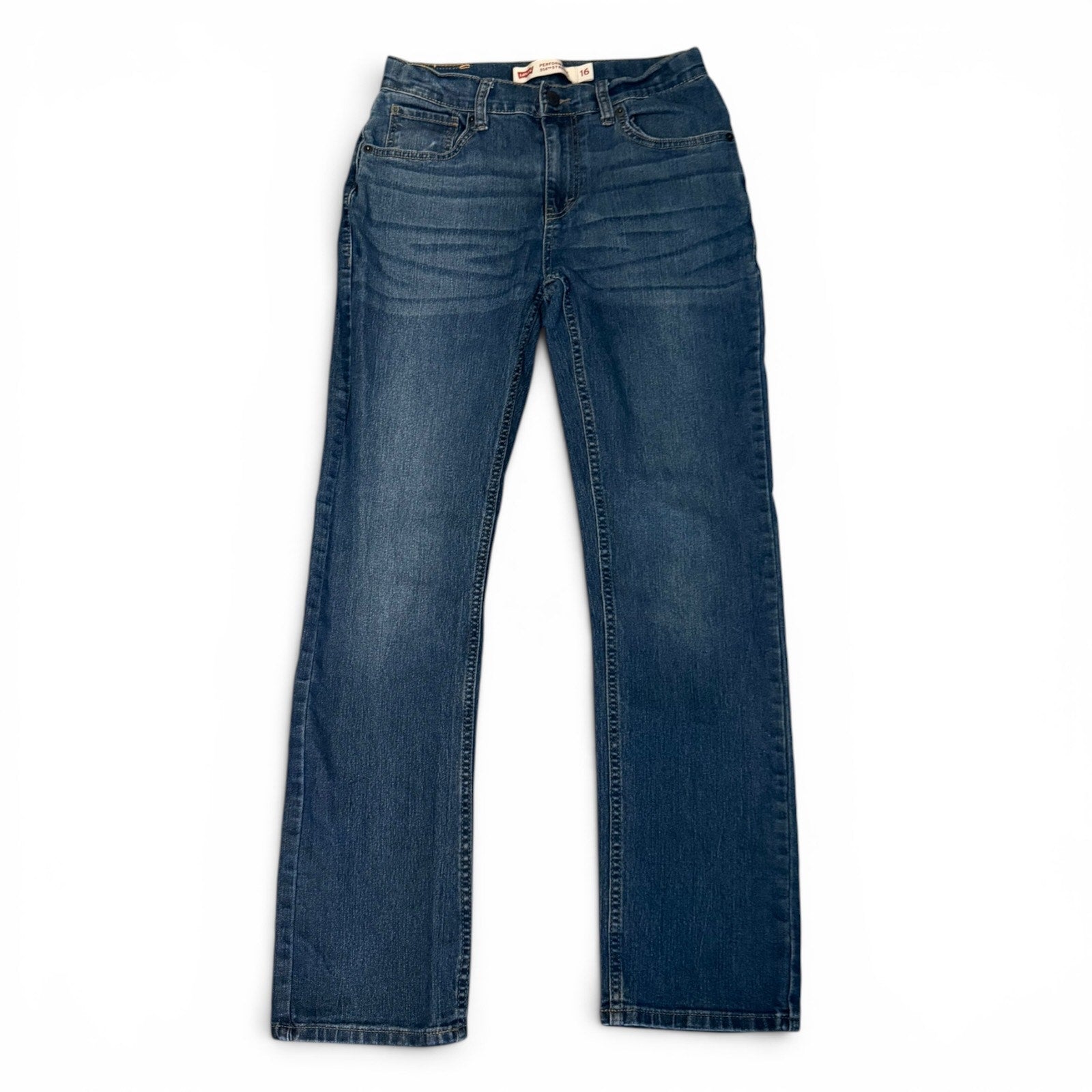 Pair of blue jeans on a white background