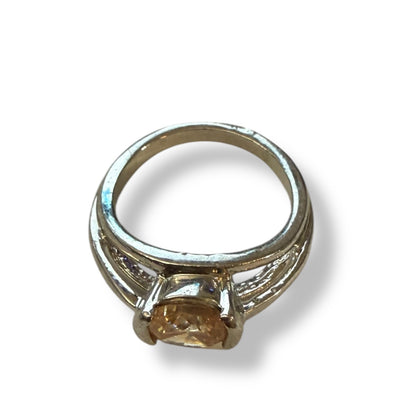 Light orange stone ring in silver top view 4