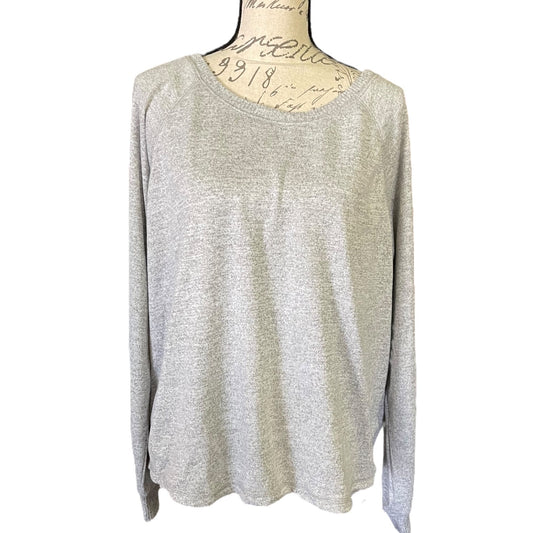 A light gray heathered knit long-sleeve top displayed on a dress form mannequin against a plain white background.