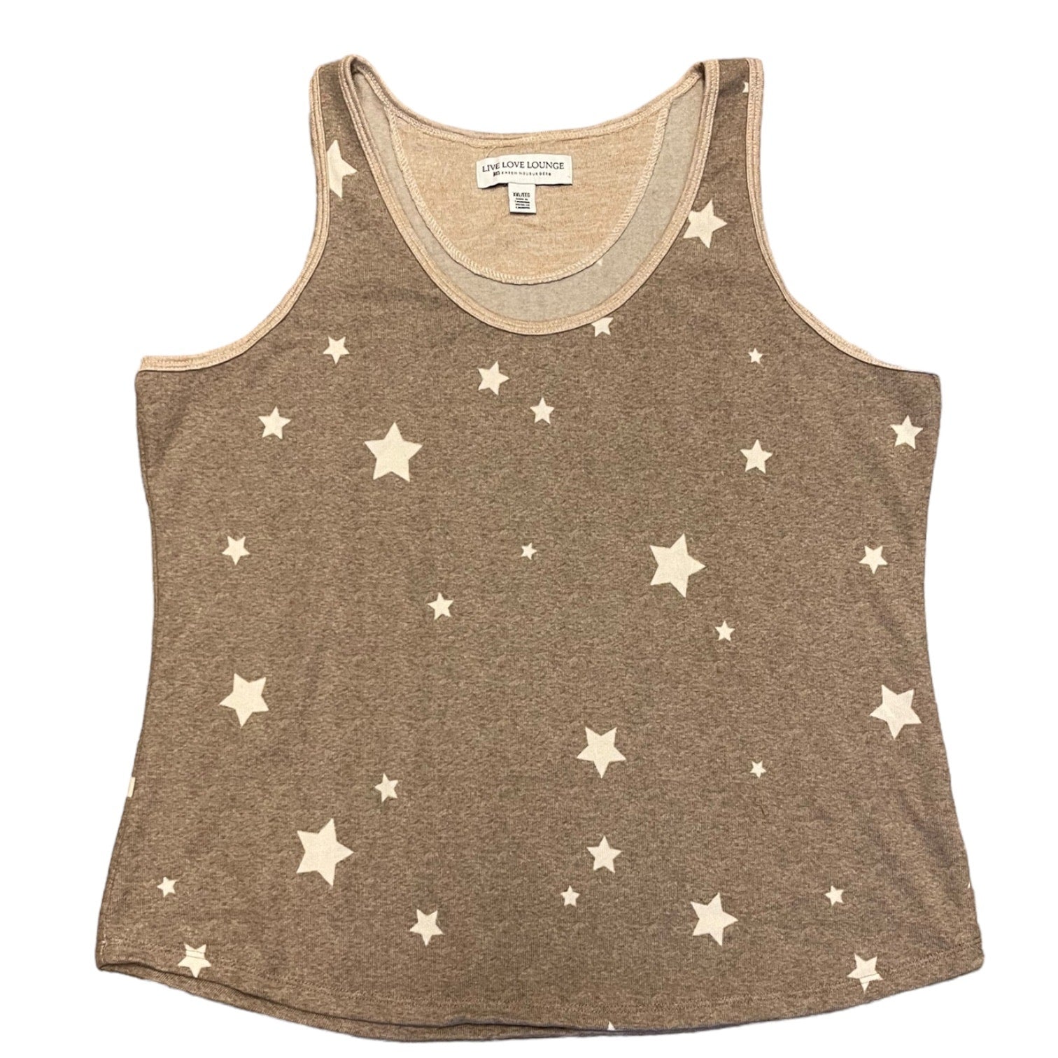Brown tank top with white star patterns on a white background