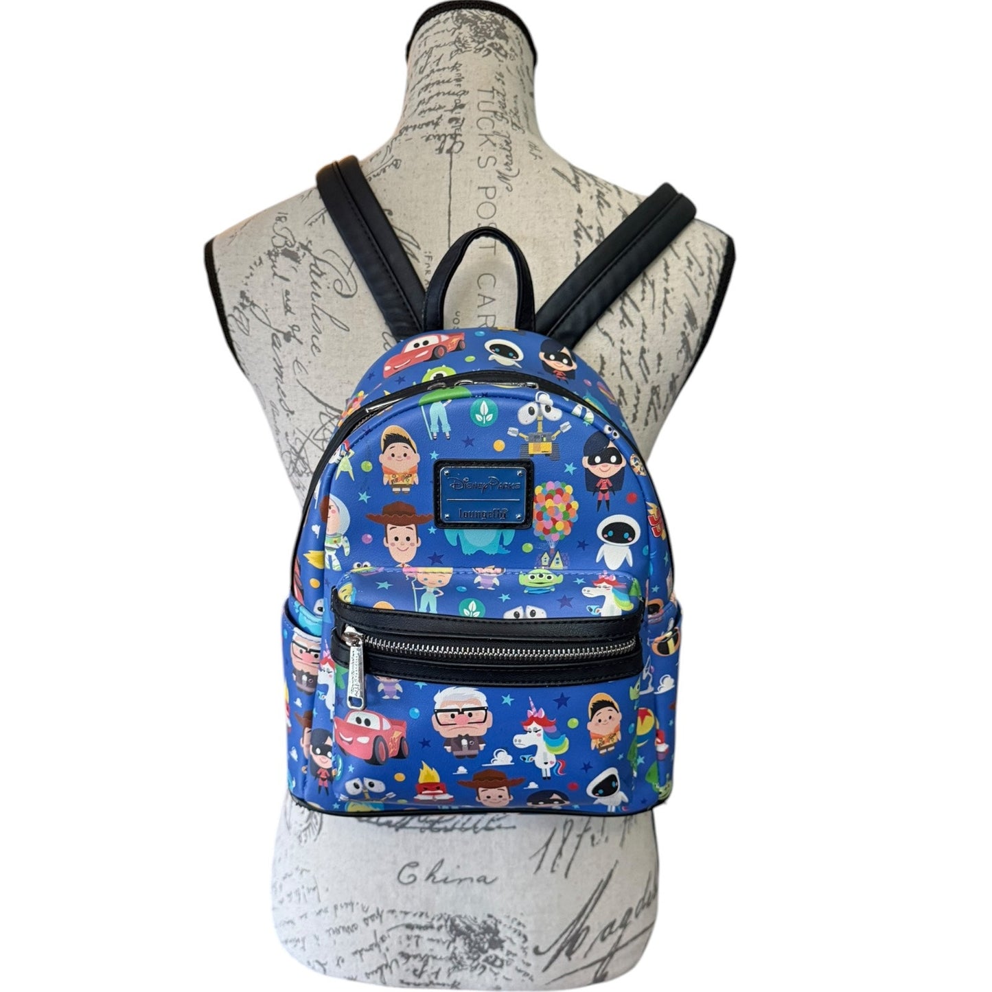 Backpack with cartoon character pattern on a mannequin