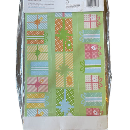 Packaged paper with colorful gift box pattern on a white background