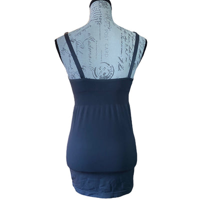 Back of gray tank top on a mannequin with a white background