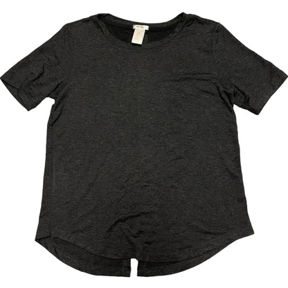 Gray t-shirt with a tag out on a white background