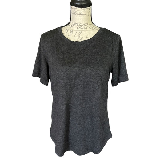 Front of Dark gray t-shirt on a mannequin with a white background