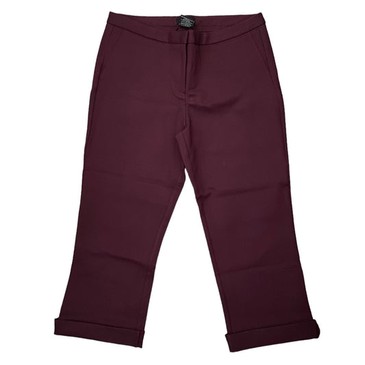 A pair of women's capri pants in a deep burgundy color, shown flat against a plain white background.