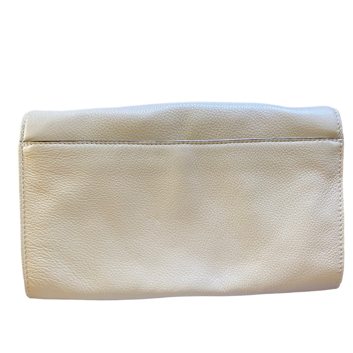 Back of off white leather bag on a white background