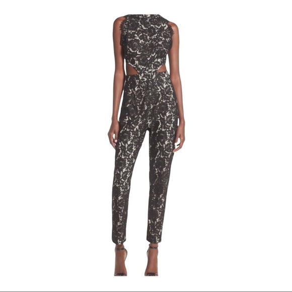 Front of Black and white patterned jumpsuit on a white background