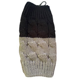 KNitted boot topper in black and gray bottom on a white background