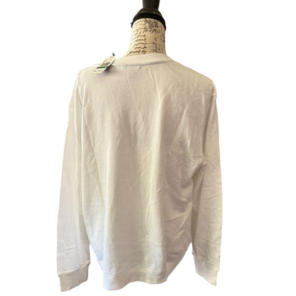 Back of White long-sleeve sweater on a mannequin with a white background