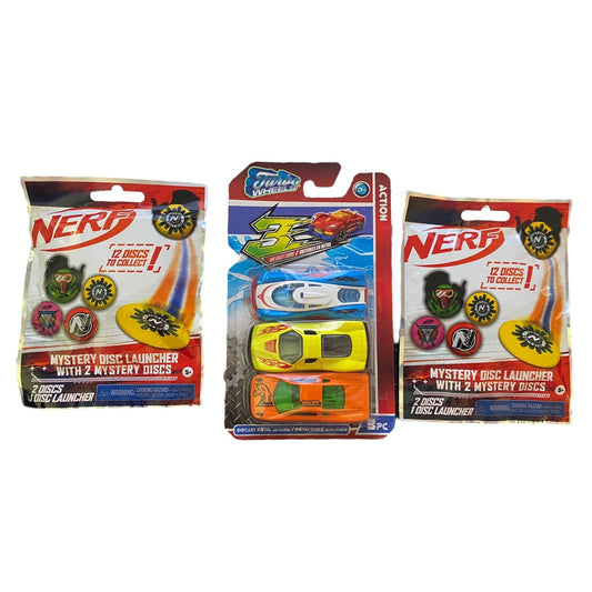 Nerf Mystery Disc Launcher & Disks 3 Pack Race Cars