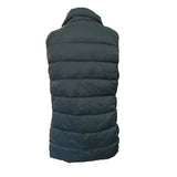 Back of Dark green puffer vest on a white background