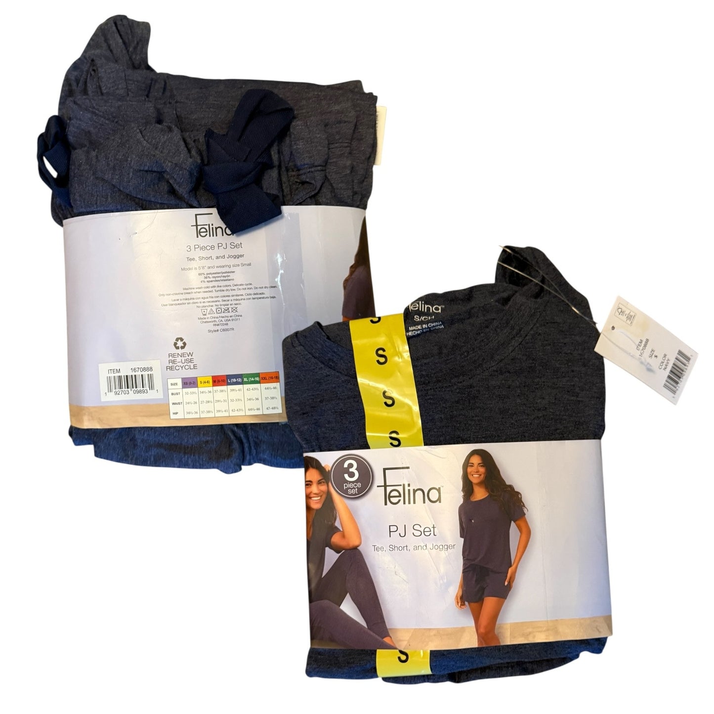 FelinaPJ set with packaging on a white background
