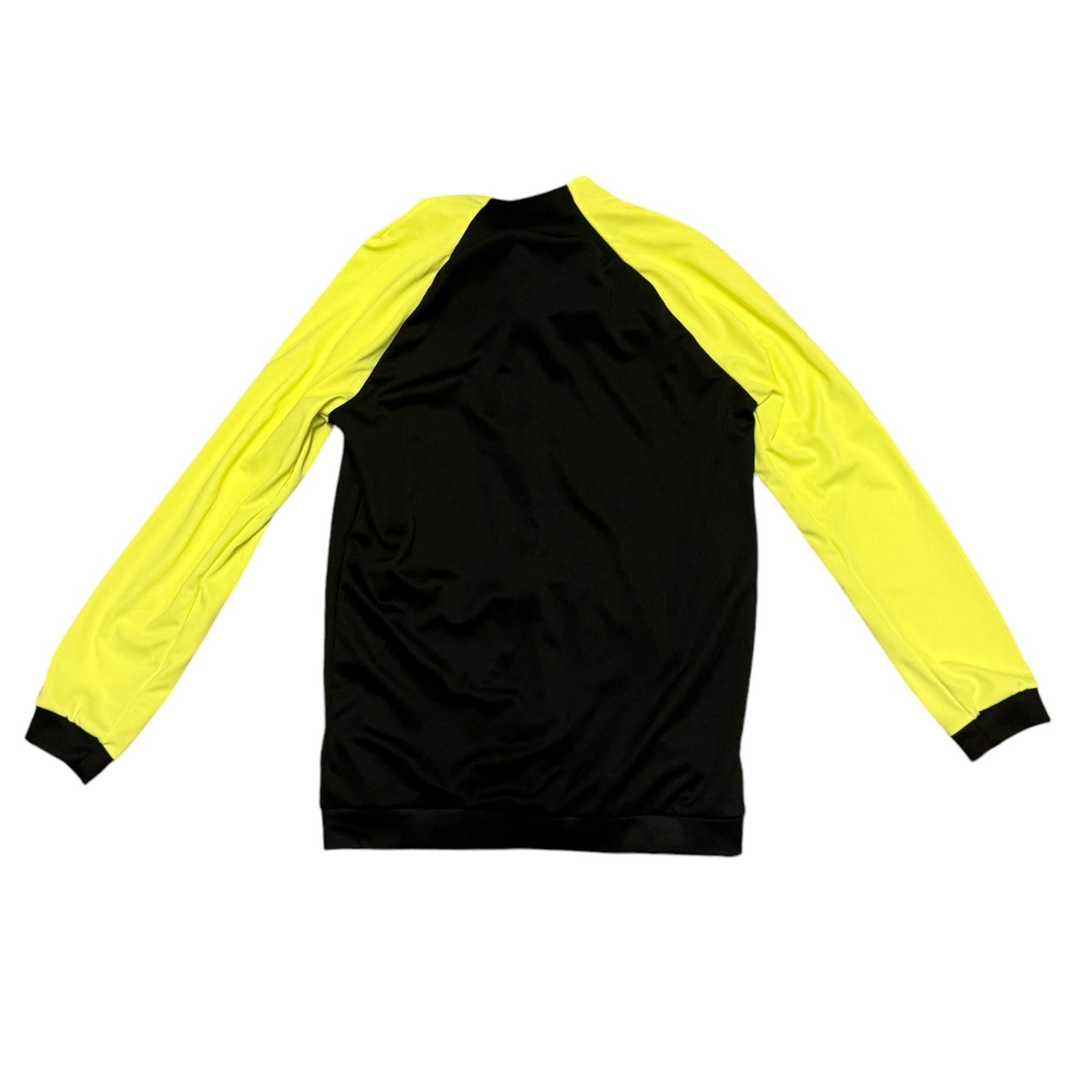 Black long-sleeve jacket with yellow sleeves on a white background