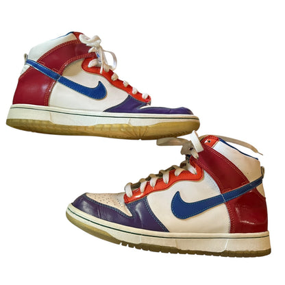 Side of a Colorful high-top sneakers with a prominent Nike logo on a white background