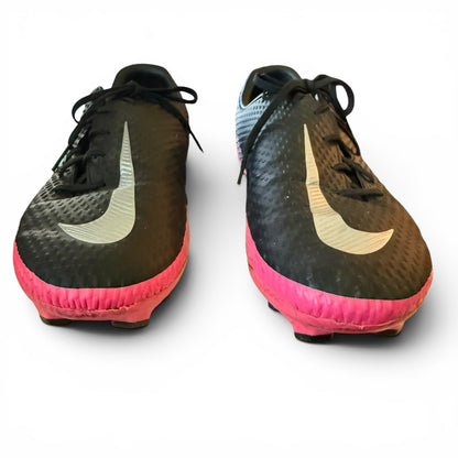 Black and pink soccer cleats with Nike logo on a white background