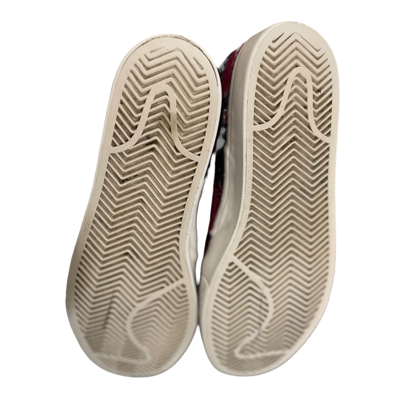 Close-up of the soles of a pair of shoes on a white background