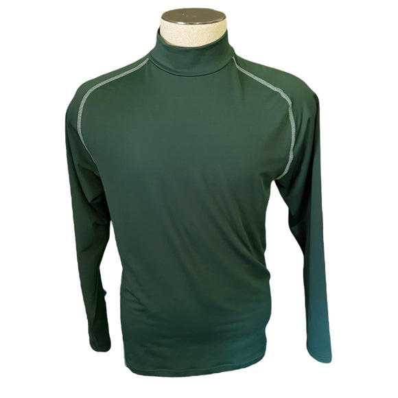 Front of Green long-sleeve shirt on a mannequin against a white background