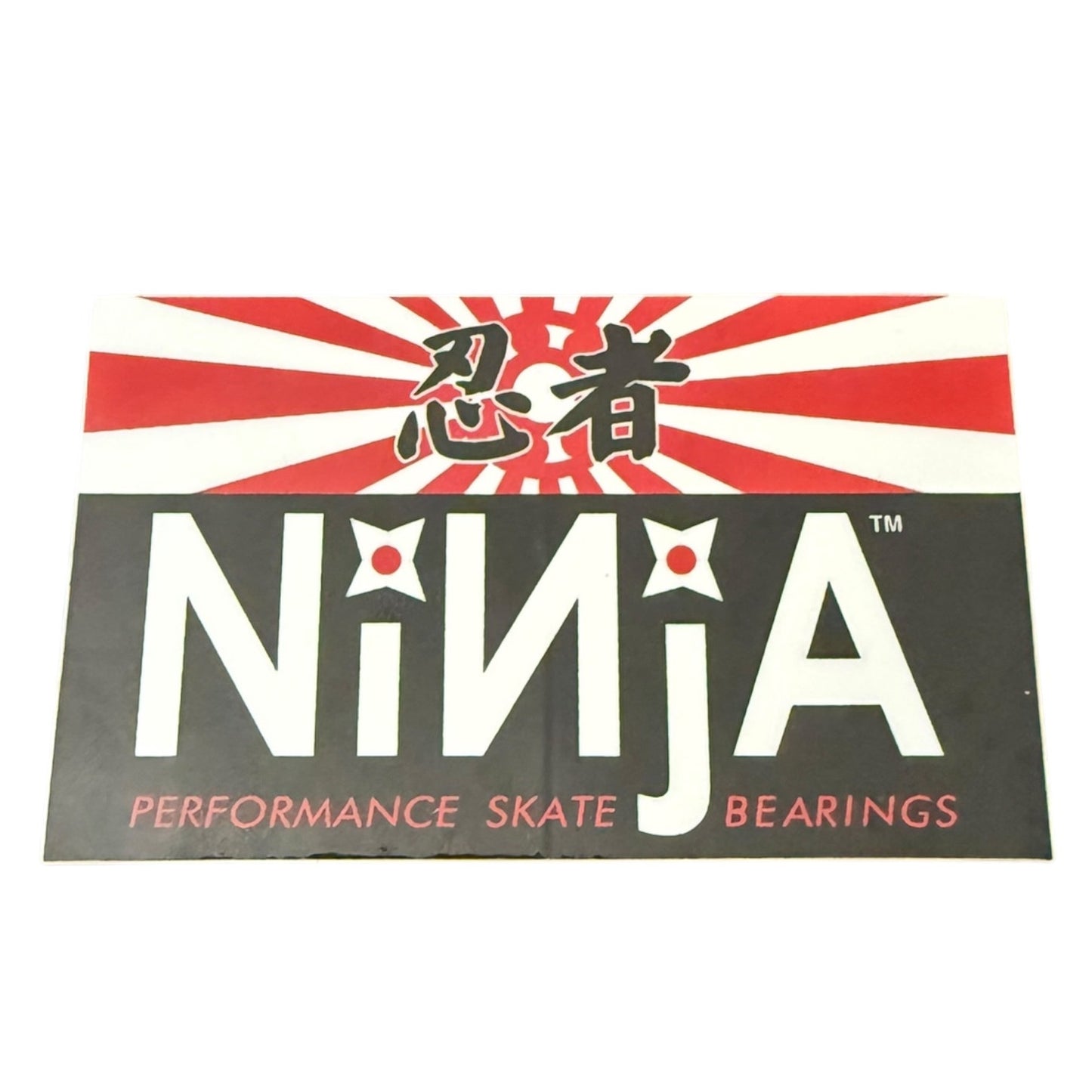 Ninja performance skate bearings logo sticker with red and white design on a black background
