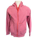 Front of red hoodie with hood down