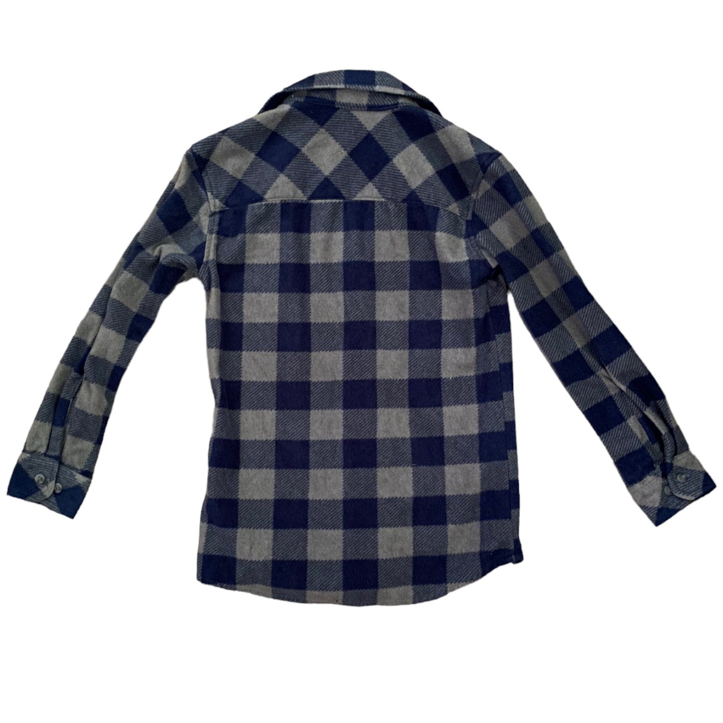 Blue and gray checkered back of shirt on a white background