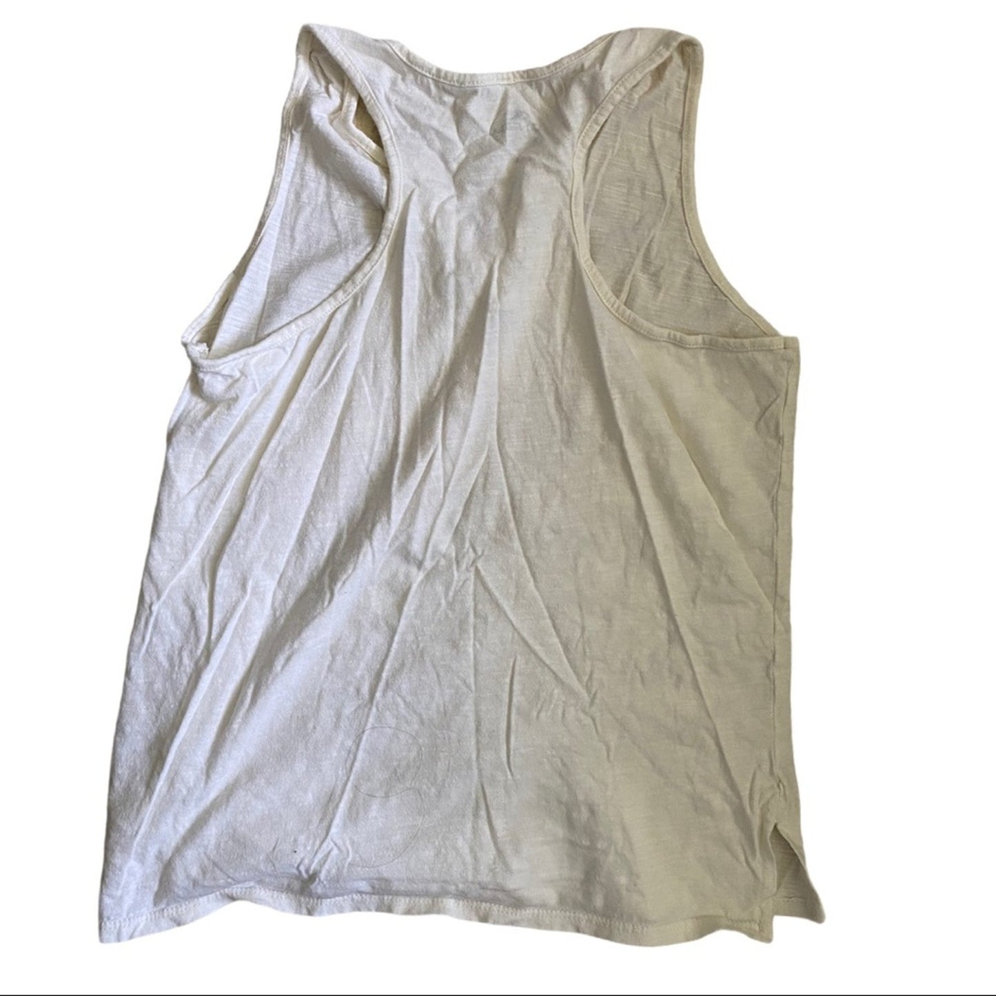 A sleeveless tank top laid flat on a white background.