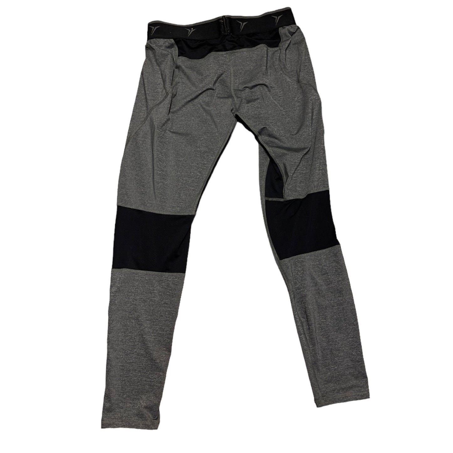 Back of Gray pants with black areas on a white background