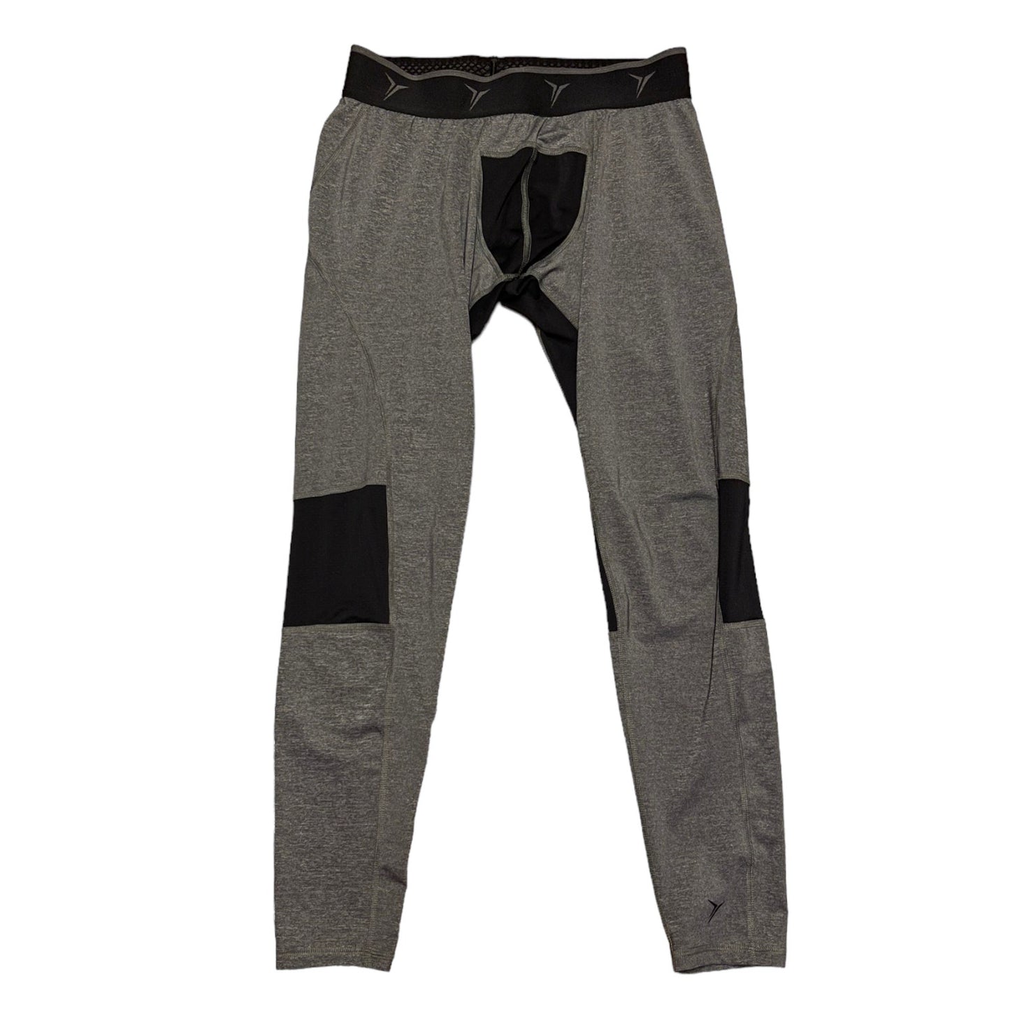Front of Gray thermal compression pants with black accents on a white background