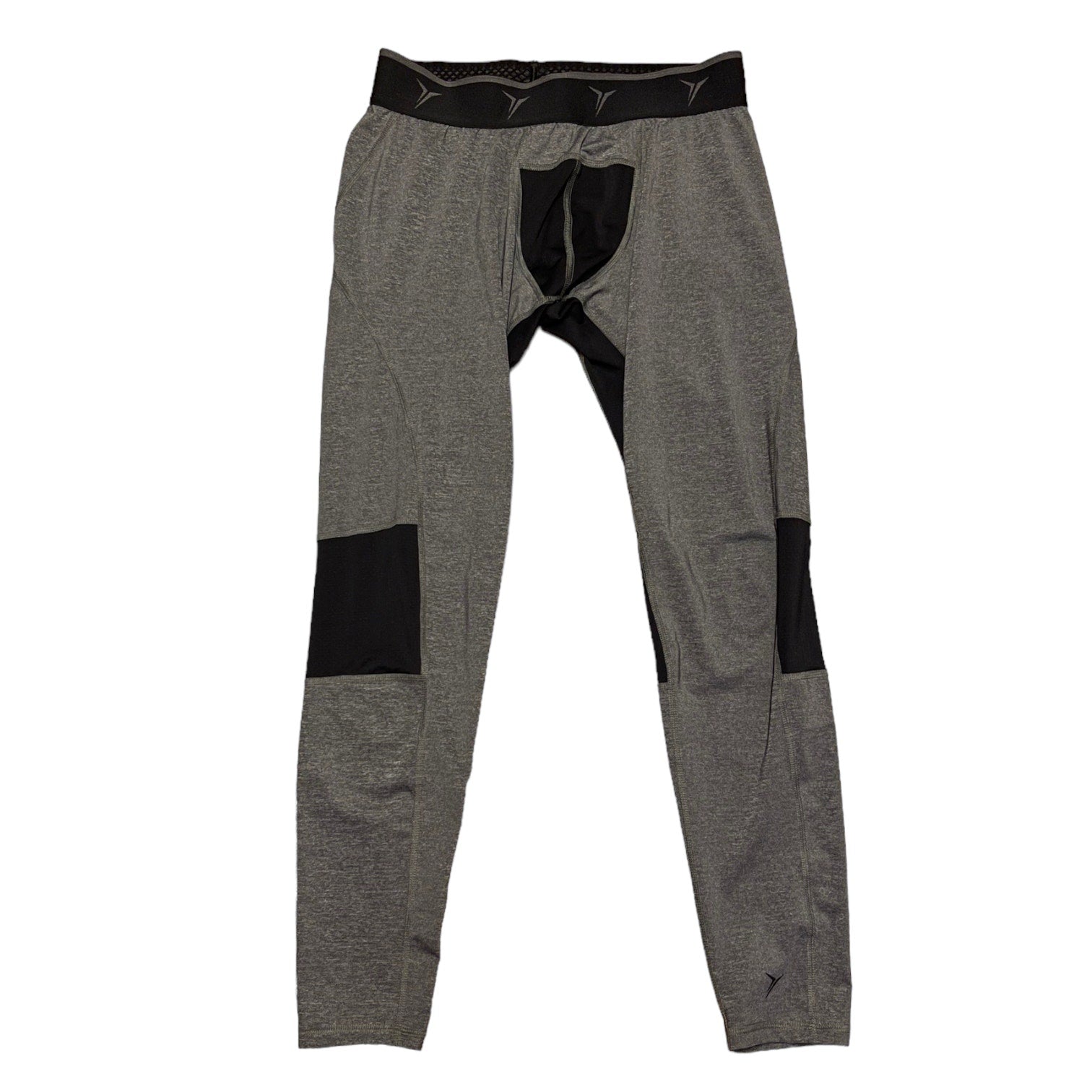 Front of Gray thermal compression pants with black accents on a white background