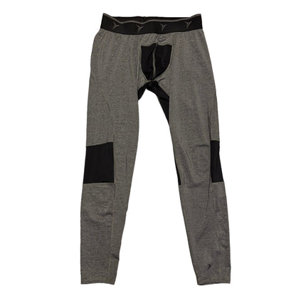 Front of Gray thermal compression pants with black accents on a white background