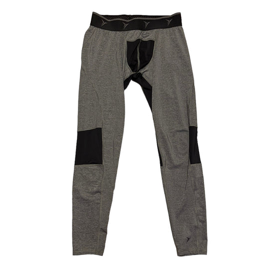 Front of Gray thermal compression pants with black accents on a white background