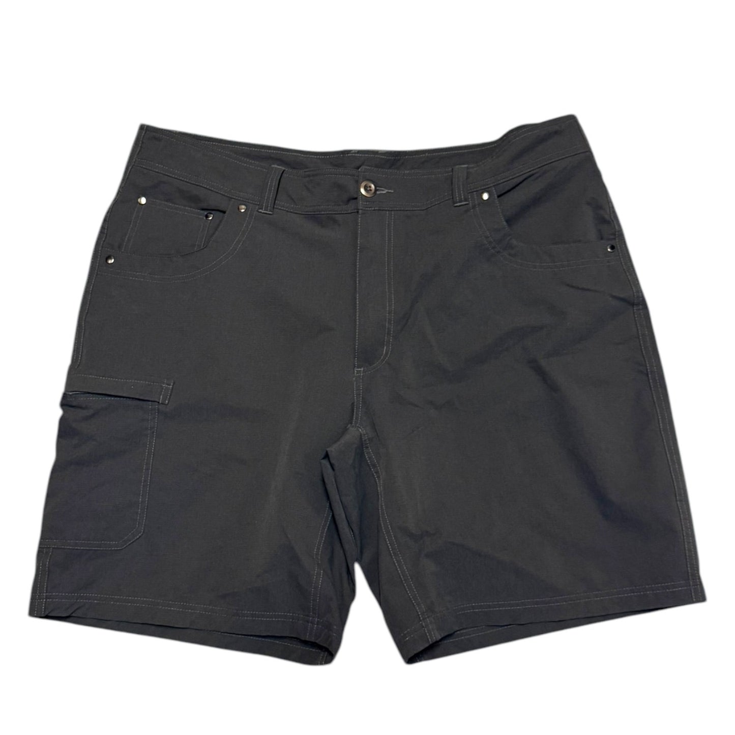 Front of gray shorts on a white background