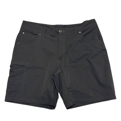 Front of gray shorts on a white background