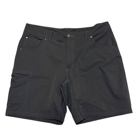 Front of gray shorts on a white background