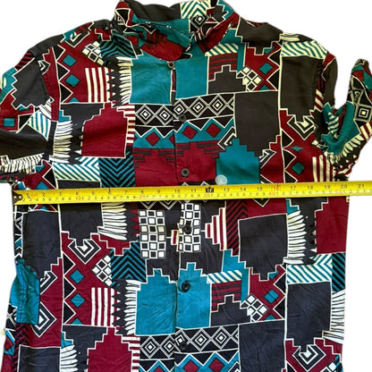 Colorful patterned shirt with a measuring tape for scale