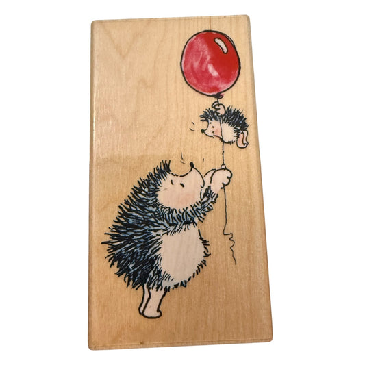 Rubber Stamp with hedgehog and balloon