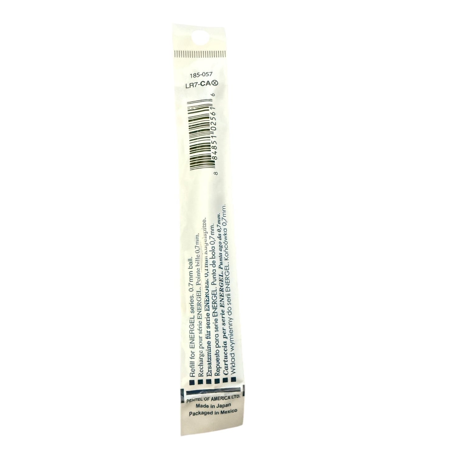 Back of pentel pen packaging with text and a barcode on a white background
