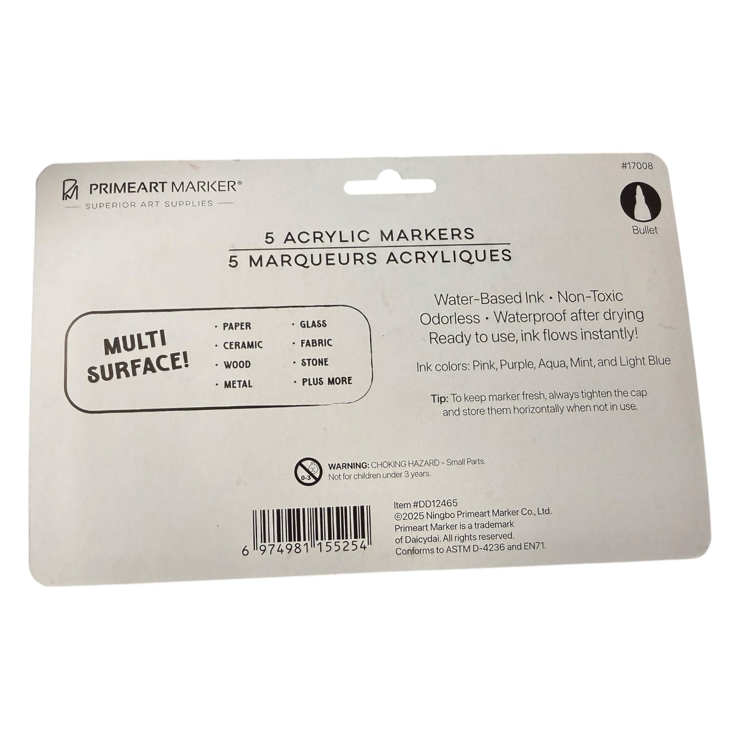 Package of PrimeArt Marker acrylic markers with product details on a white background