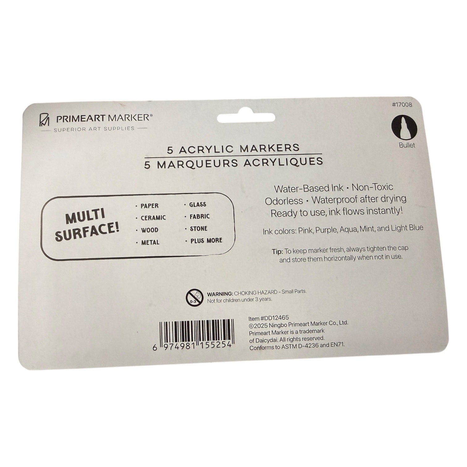 Package of PrimeArt Marker acrylic markers with product details on a white background