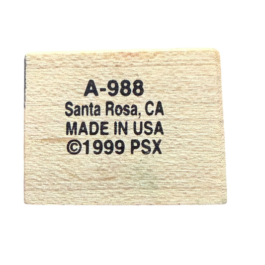 A square rubber stamp with black printed text reading 'A-988 Santa Rosa, CA MADE IN USA ©1999 PSX' on a plain white background.