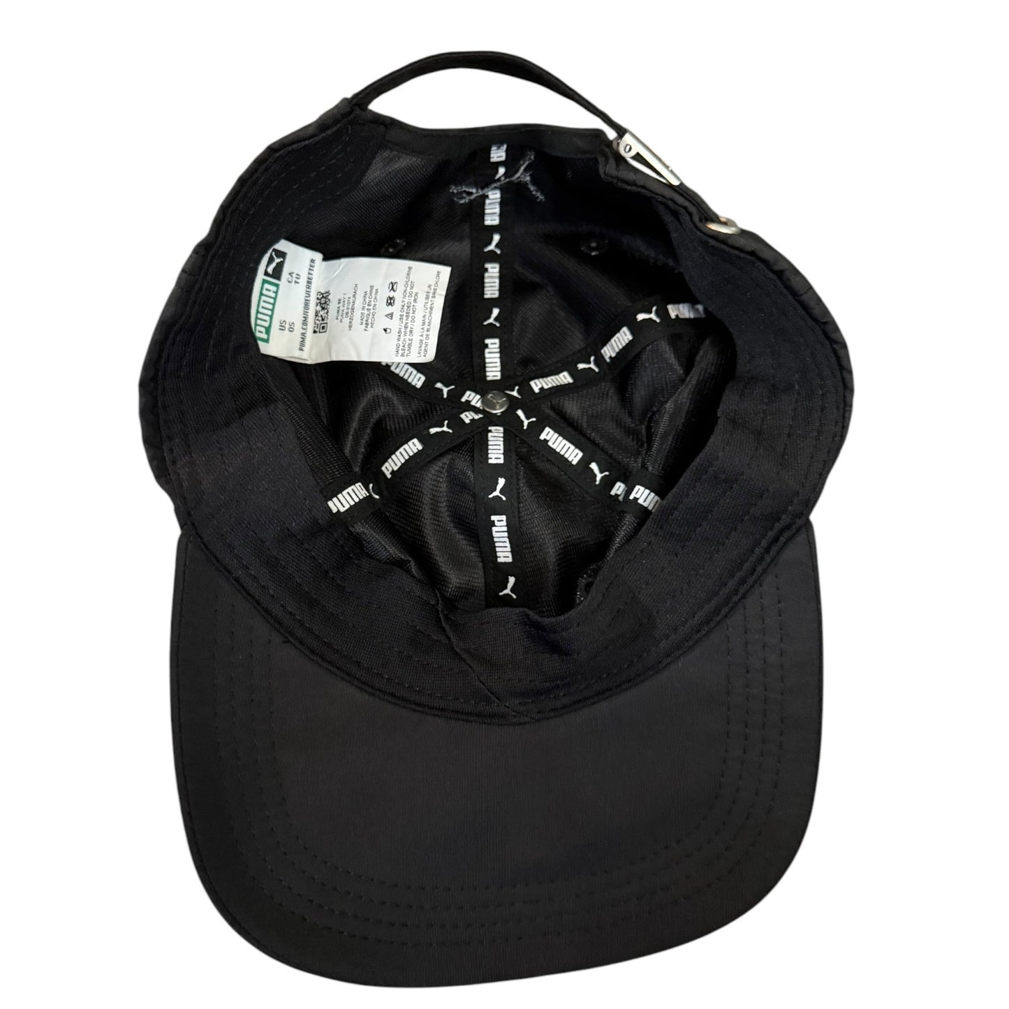 Black cap with Puma branding on a white background