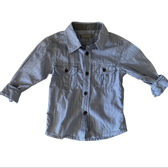 Front of Striped shirt with rolled-up sleeves on a white background