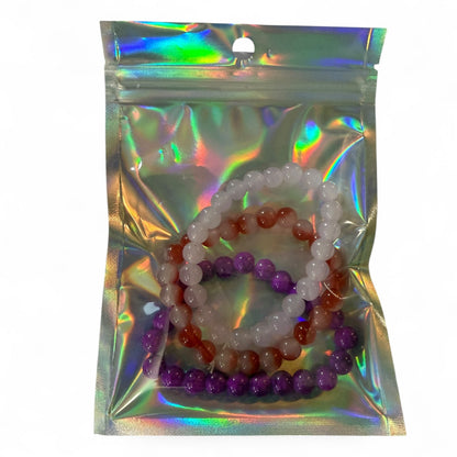 Purple Pink Red Bohemian Handmade Set Of 3 Stretch Bracelets