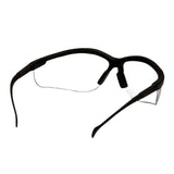 Back of Black safety glasses on a white background