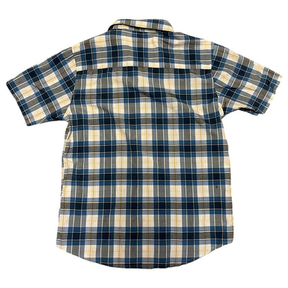 Back of Plaid short-sleeve shirt on a white background