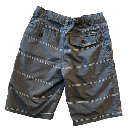 Back of gray striped shorts on a white background