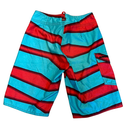 Blue and red striped shorts on a white background