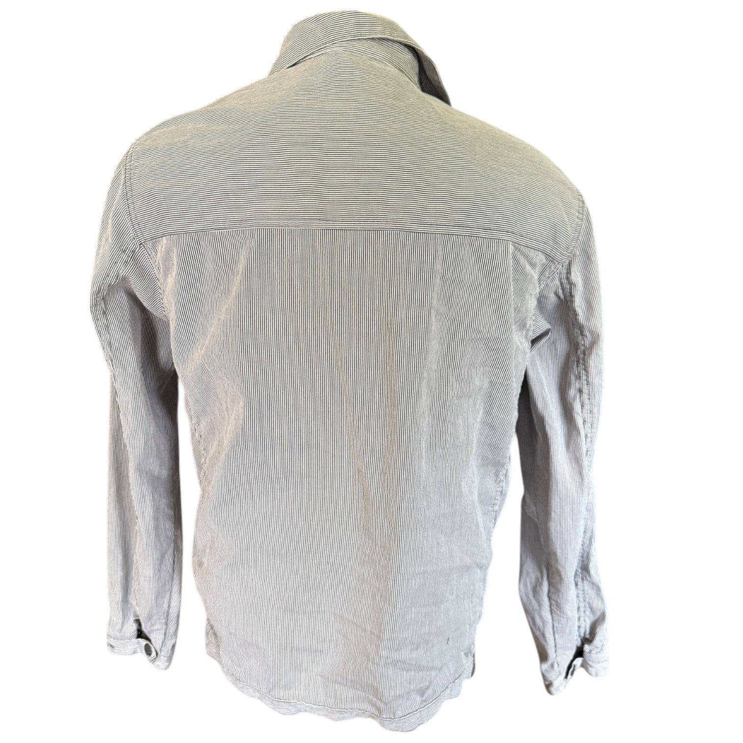 Back view of a striped jacket on a white background